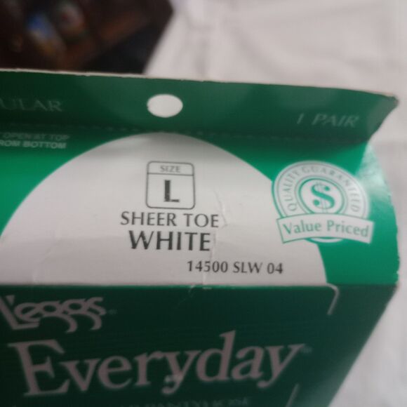 NOS White Leggs Everyday Size L Sheer Toe White Pantyhose Stockings - Picture 5 of 5